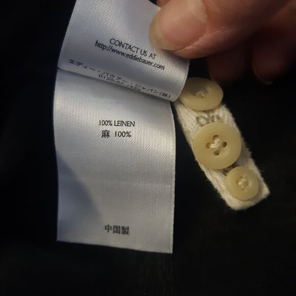 Eddie Bauer SZ M 100% Linen Mandarin Collar Men's Button Up Black Shirt - Picture 7 of 12